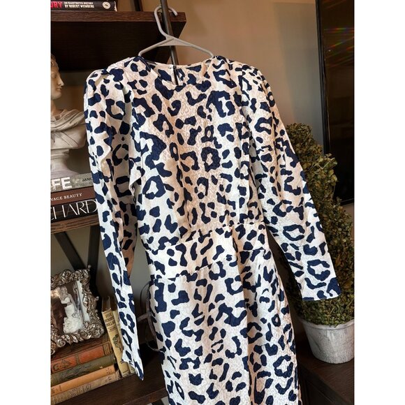 Ronny Kobo Jade Silk Midi Dress Animal Print Navy Blue White Womens Size Small - Picture 6 of 11